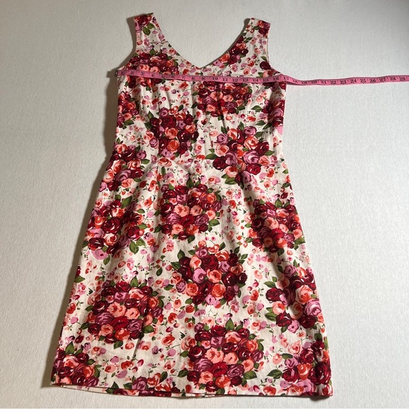 B. Moss Cotton + Linen Blend Sleeveless V Neck Floral Dress, White + Pink Size 8 - Picture 5 of 9